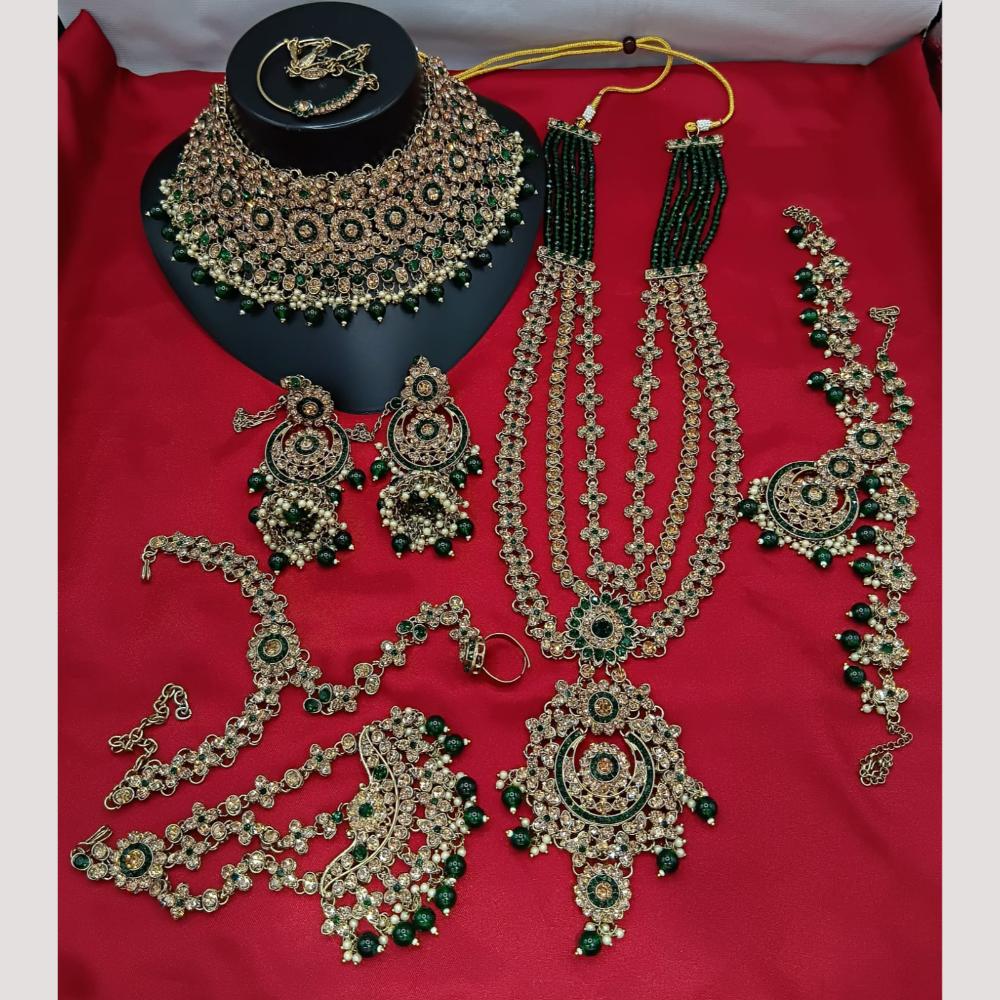 Lucentarts Jewellery Gold Plated Austrian Stone And Beads Bridal Set