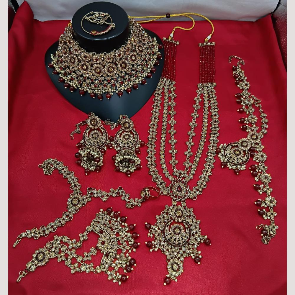 Lucentarts Jewellery Gold Plated Austrian Stone And Beads Bridal Set