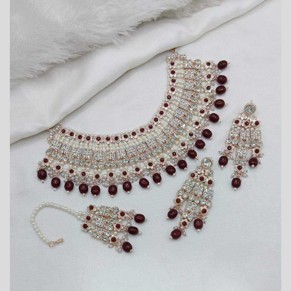 Lucentarts Jewellery Gold Plated Austrian Stone Pearl And Beads Necklace Set