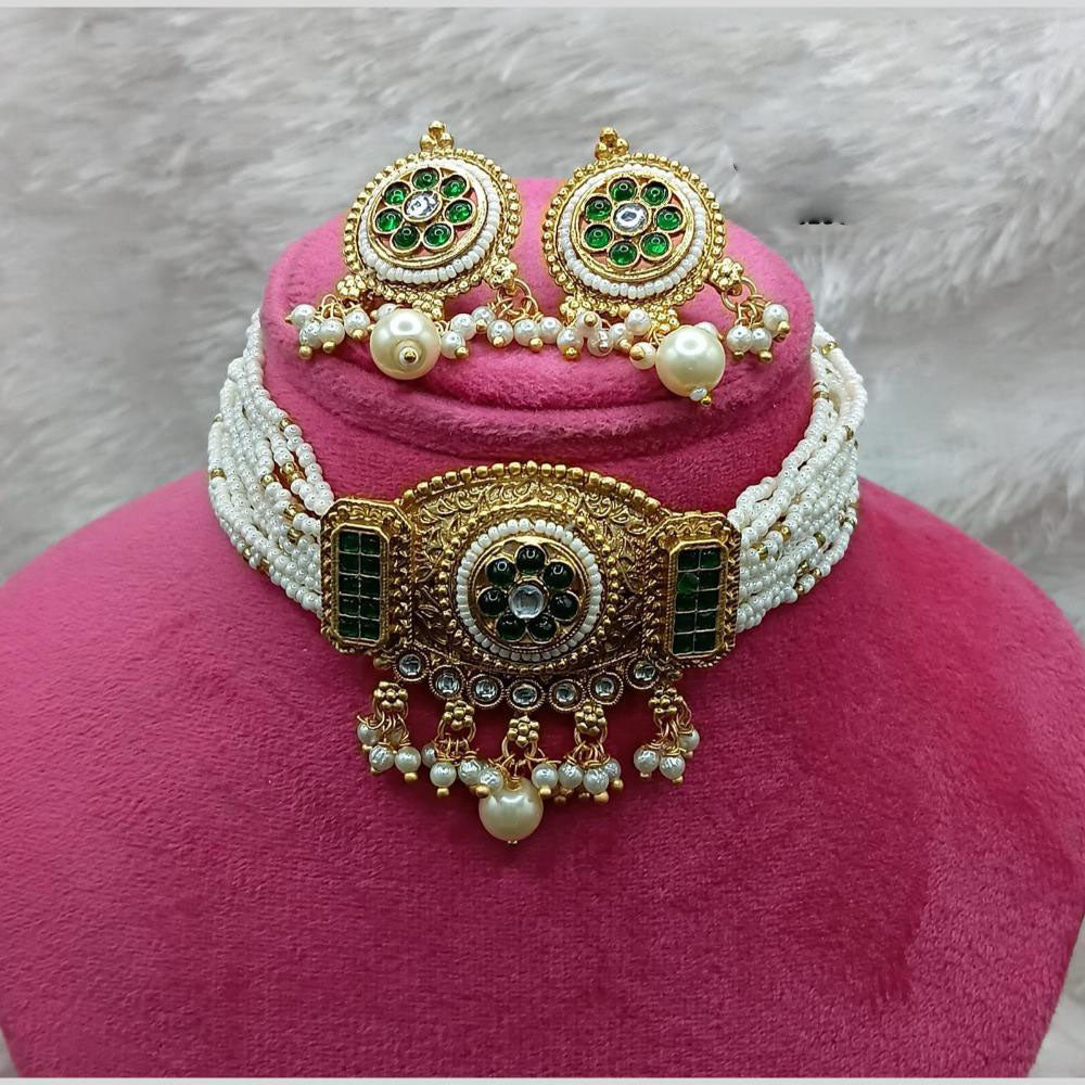 Lucentarts Jewellery Gold Plated Pota Stone Beads And Pearl Choker Necklace Set