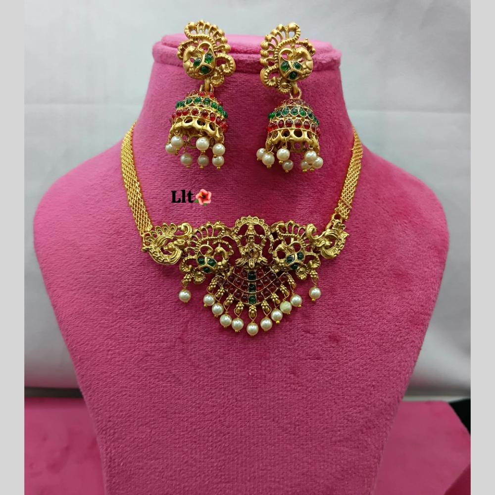 Lucentarts Jewellery Gold Plated Pota Stone Temple Choker Necklace Set