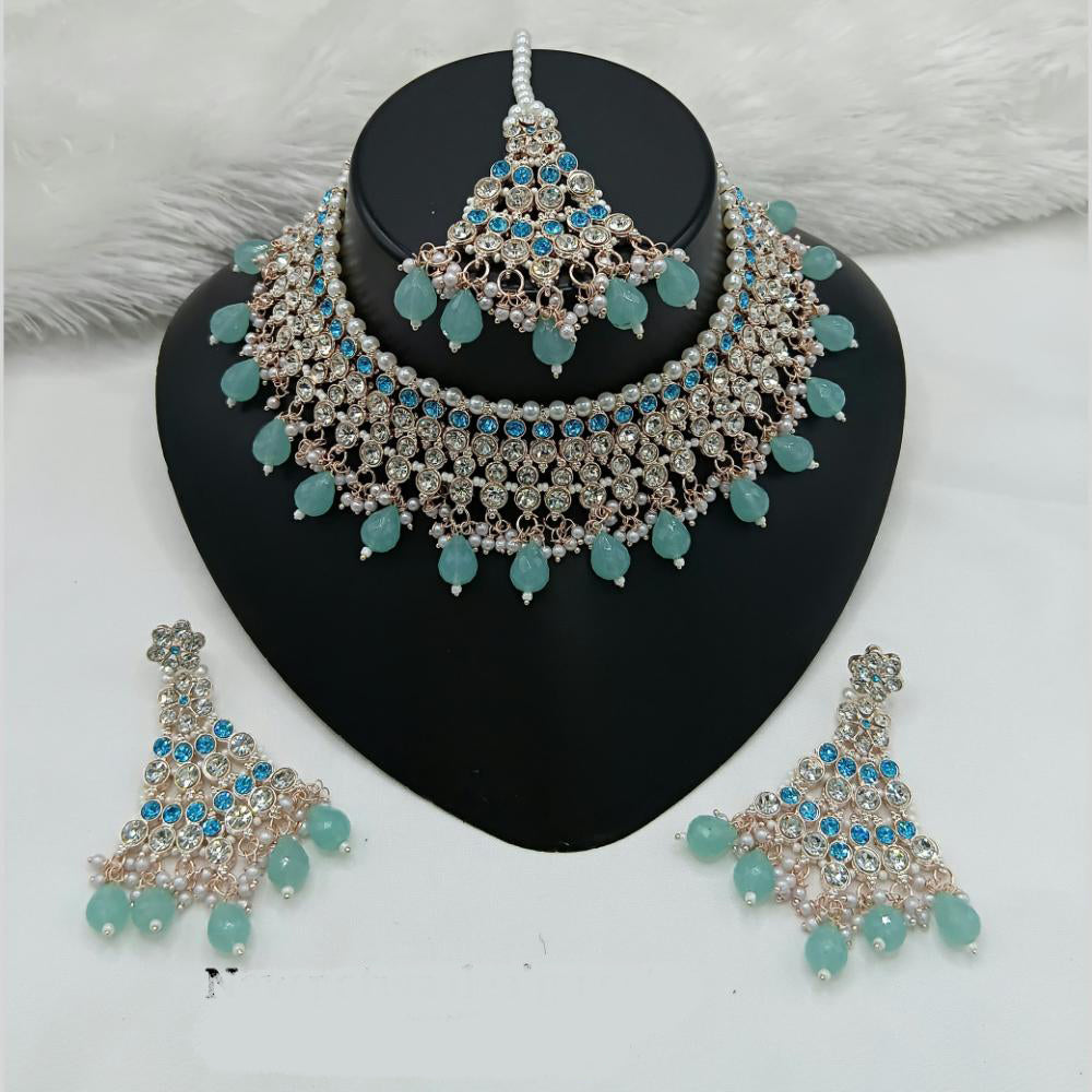 Lucentarts Jewellery Gold Plated Austrian Stone And Beads Choker Necklace Set