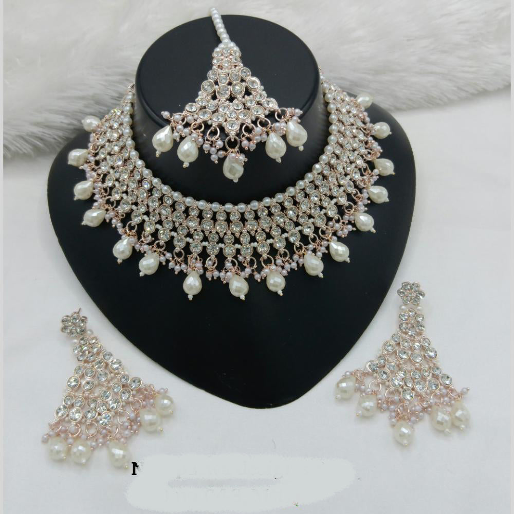 Lucentarts Jewellery Gold Plated Austrian Stone And Beads Choker Necklace Set