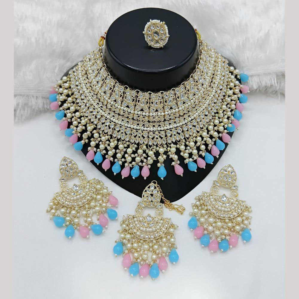 Lucentarts Jewellery Gold Plated Kundan Stone Pearls And Beads Choker Necklace Set