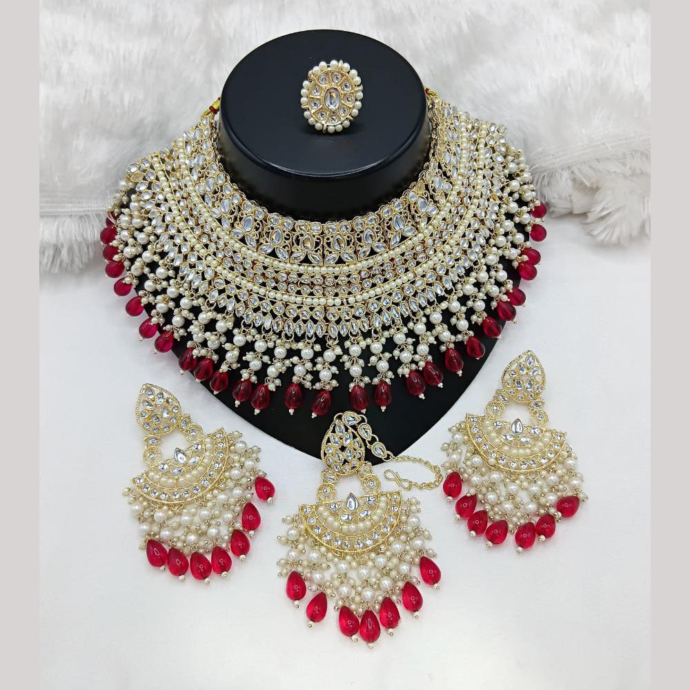 Lucentarts Jewellery Gold Plated Kundan Stone Pearls And Beads Choker Necklace Set