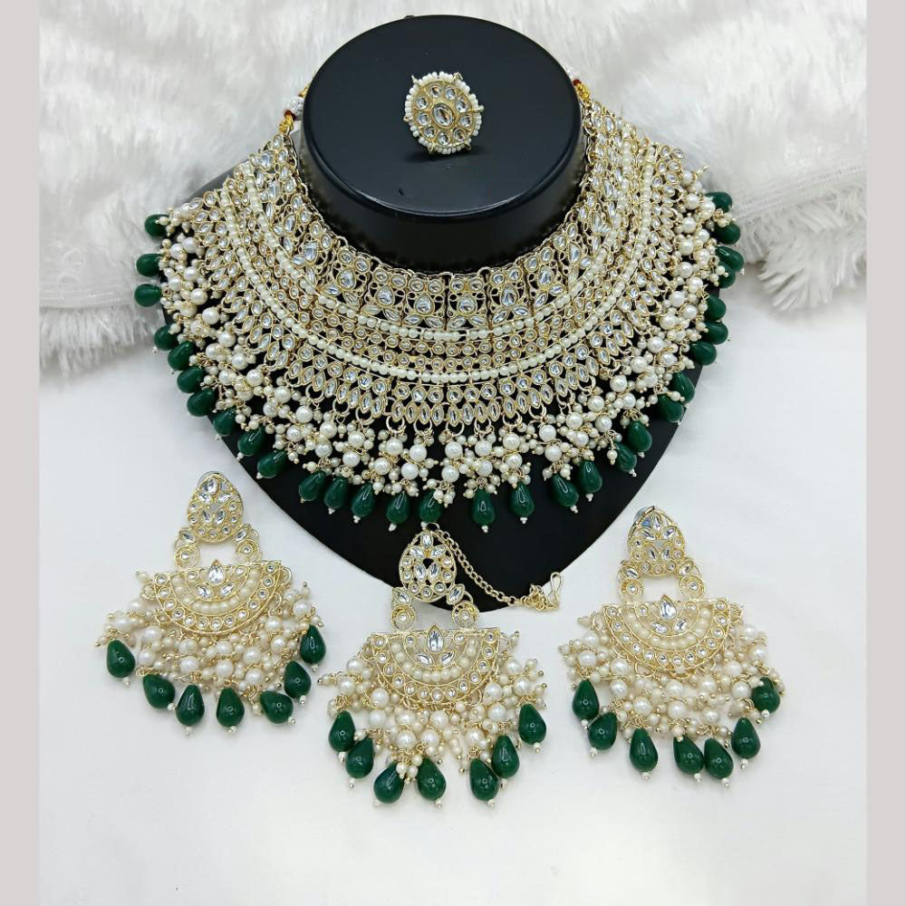 Lucentarts Jewellery Gold Plated Kundan Stone Pearls And Beads Choker Necklace Set