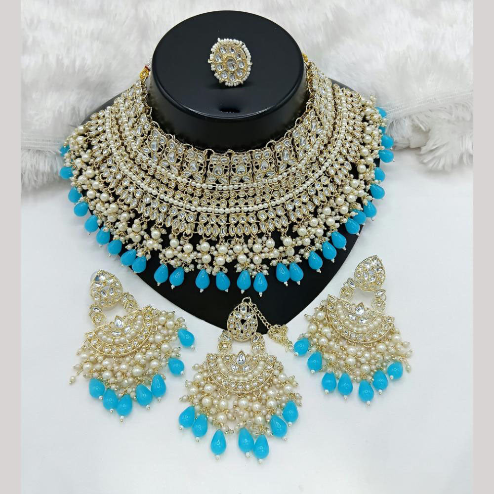Lucentarts Jewellery Gold Plated Kundan Stone Pearls And Beads Choker Necklace Set