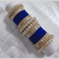 Lucentarts Jewellery Gold Plated Crystal Stone And Pearl Velvet Bangles Set