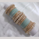 Lucentarts Jewellery Gold Plated Crystal Stone And Pearl Velvet Bangles Set