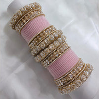 Lucentarts Jewellery Gold Plated Crystal Stone And Pearl Velvet Bangles Set