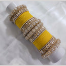 Lucentarts Jewellery Gold Plated Crystal Stone And Pearl Velvet Bangles Set
