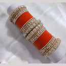 Lucentarts Jewellery Gold Plated Crystal Stone And Pearl Velvet Bangles Set