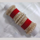 Lucentarts Jewellery Gold Plated Crystal Stone And Pearl Velvet Bangles Set