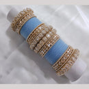 Lucentarts Jewellery Gold Plated Crystal Stone And Pearl Velvet Bangles Set