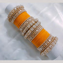 Lucentarts Jewellery Gold Plated Crystal Stone And Pearl Velvet Bangles Set