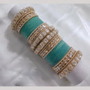 Lucentarts Jewellery Gold Plated Crystal Stone And Pearl Velvet Bangles Set