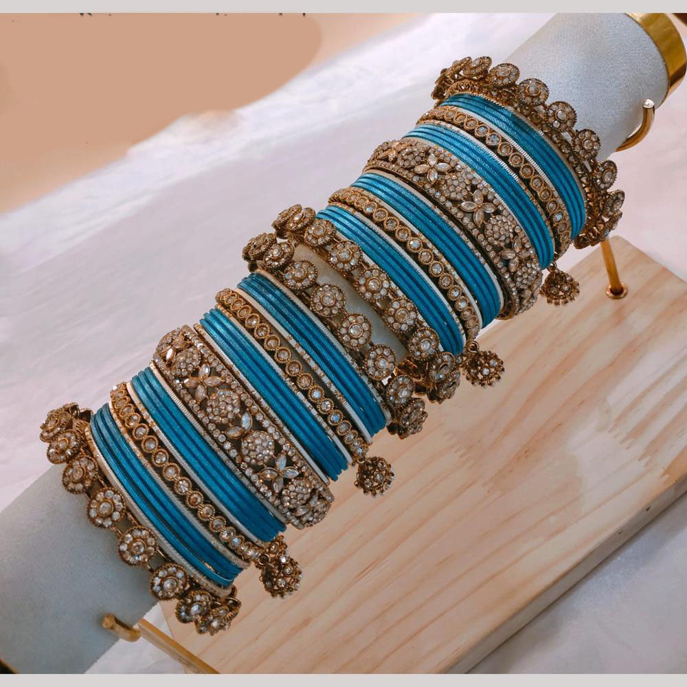 Lucentarts Jewellery Gold Plated Kundan Stone And Pearl Velvet Bangles Set