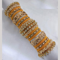 Lucentarts Jewellery Gold Plated Kundan Stone And Pearl Velvet Bangles Set
