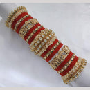 Lucentarts Jewellery Gold Plated Kundan Stone And Pearl Velvet Bangles Set