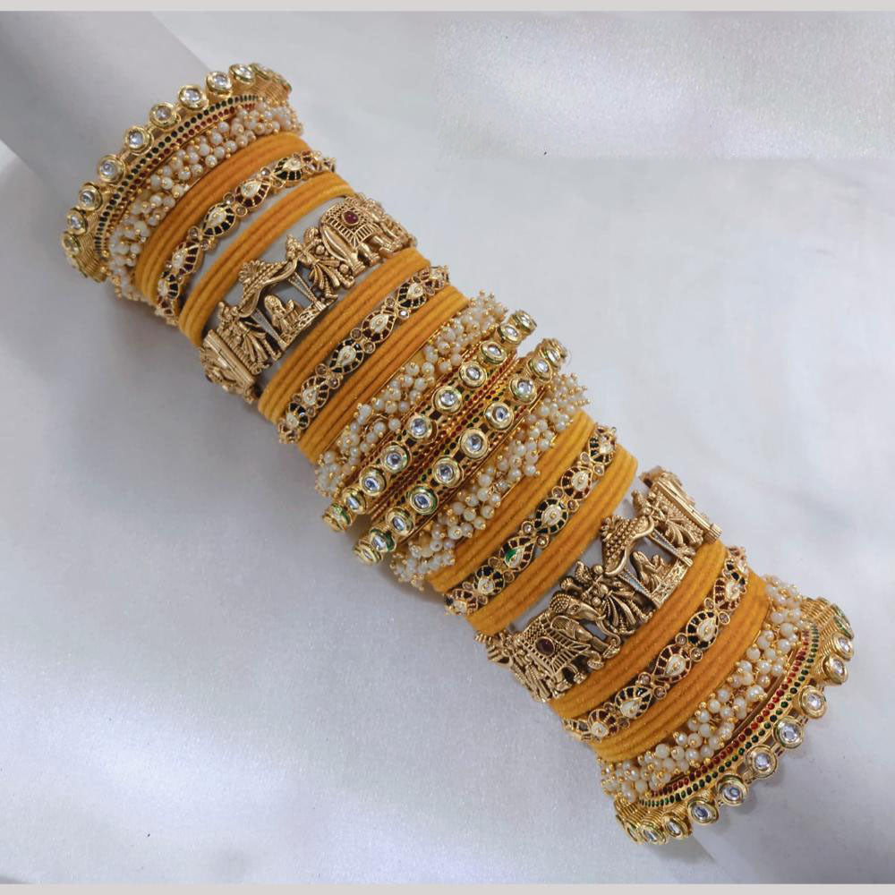 Lucentarts Jewellery Gold Plated Kundan Stone And Pearl Velvet Bangles Set