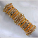 Lucentarts Jewellery Gold Plated Kundan Stone And Pearl Velvet Bangles Set