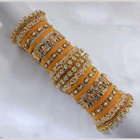 Lucentarts Jewellery Gold Plated Kundan Stone And Pearl Velvet Bangles Set