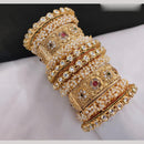 Lucentarts Jewellery Gold Plated Kundan And Pearl Bangles Set