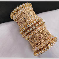 Lucentarts Jewellery Gold Plated Kundan And Pearl Bangles Set