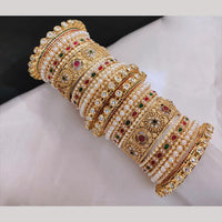 Lucentarts Jewellery Gold Plated Kundan And Pearl Bangles Set