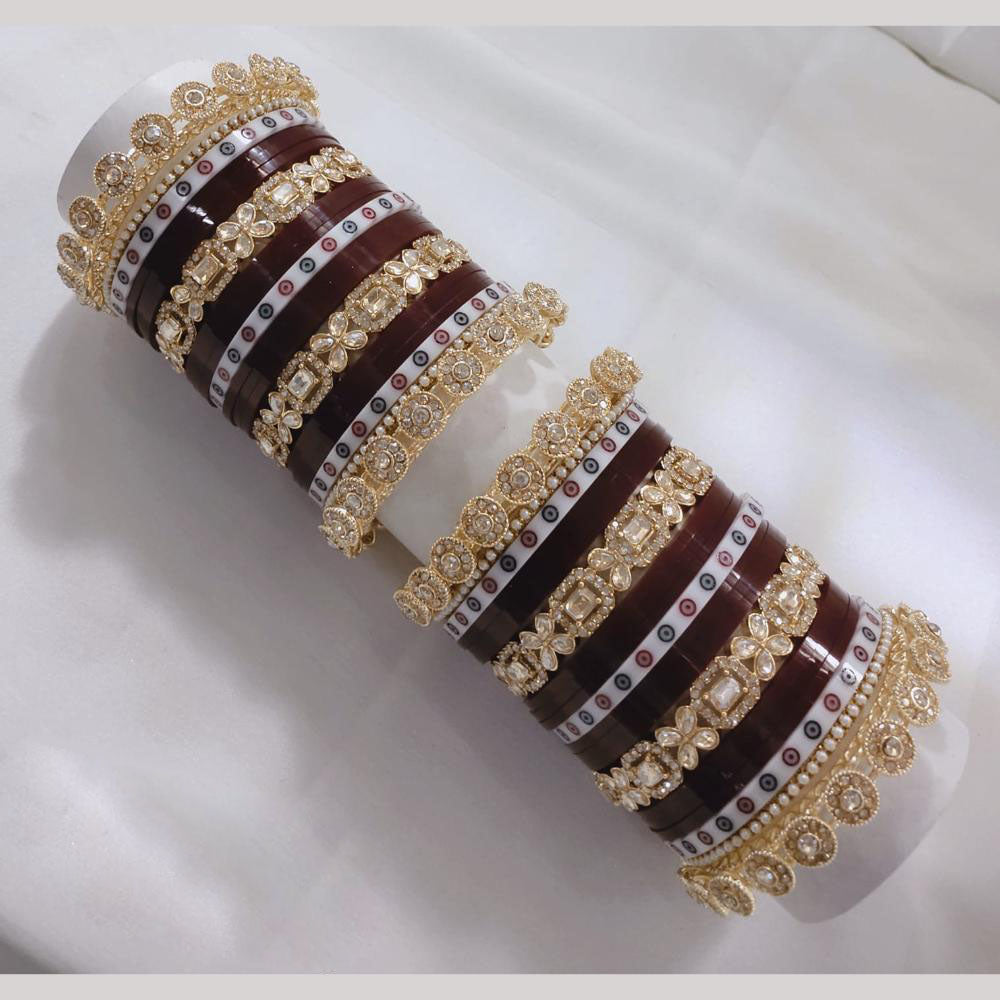 Lucentarts Jewellery Gold Plated Crystal And Austrian Stone Pearl Acrylic Bangles Set