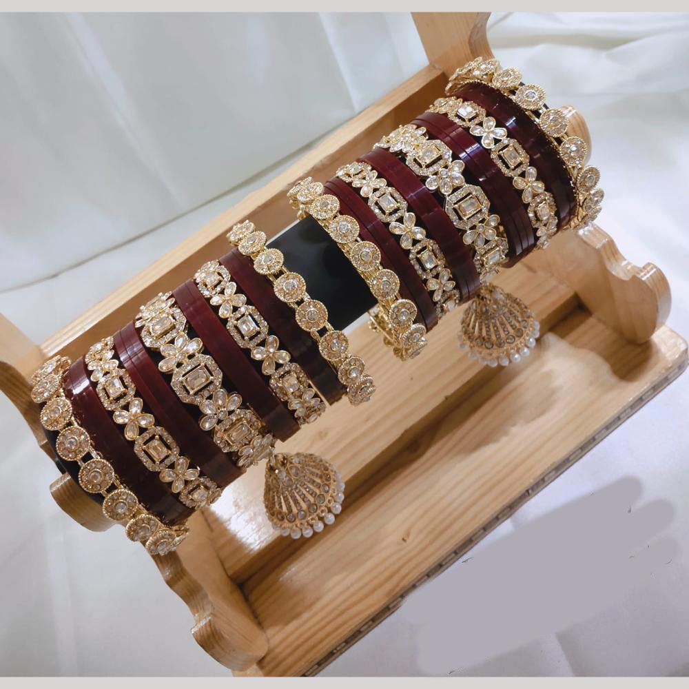 Lucentarts Jewellery Gold Plated Crystal And Austrian Stone Pearl Acrylic Bangles Set