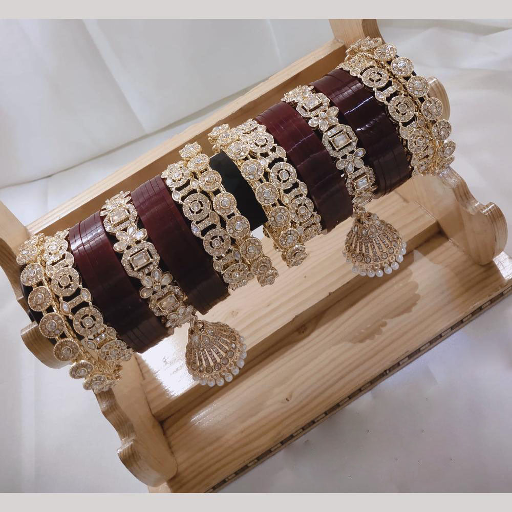 Lucentarts Jewellery Gold Plated Crystal And Austrian Stone Pearl Acrylic Bangles Set