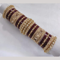 Lucentarts Jewellery Gold Plated Kundan Stone And Pearl Acrylic Bangles Set