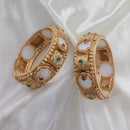 Lucentarts Jewellery Gold Plated Pota Stone And Meenakari Openable Bangles Set