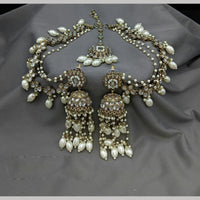 Lucentarts Jewellery Gold Plated Kundan Stone And Pearls Jhumki Earrings with Mangtikka