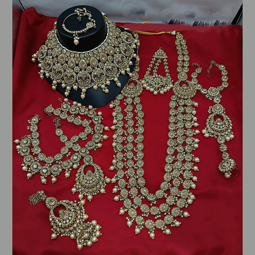 Lucentarts Jewellery Gold Plated Austrian And Crystal  Stone Beads Bridal Set