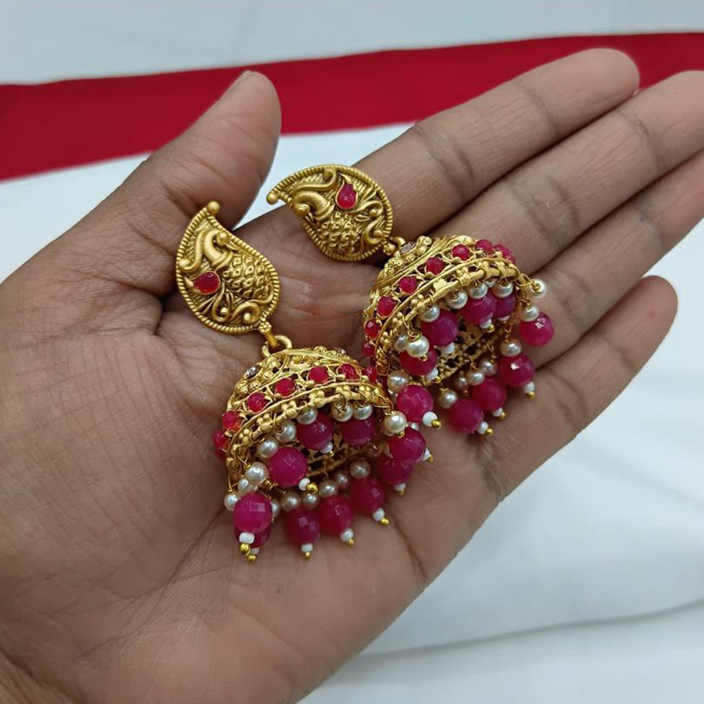 Lucentarts Jewellery Gold Plated Pota Stone And Pearl Jhumki Earrings