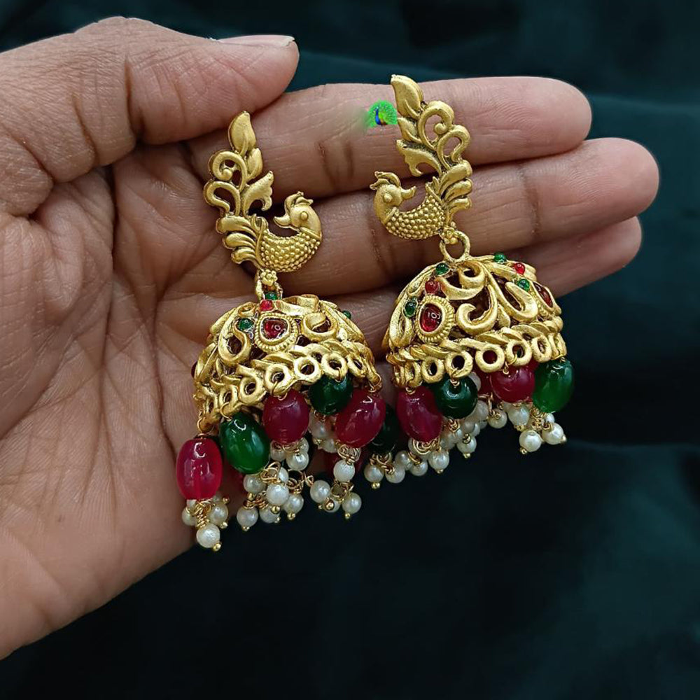 Lucentarts Jewellery Gold Plated Pota Stone And Pearl Jhumki Earrings