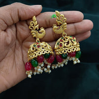 Lucentarts Jewellery Gold Plated Pota Stone And Pearl Jhumki Earrings