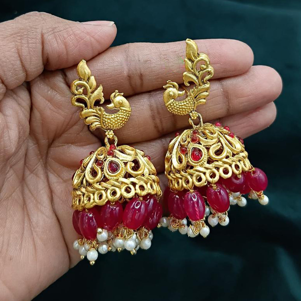 Lucentarts Jewellery Gold Plated Pota Stone And Pearl Jhumki Earrings