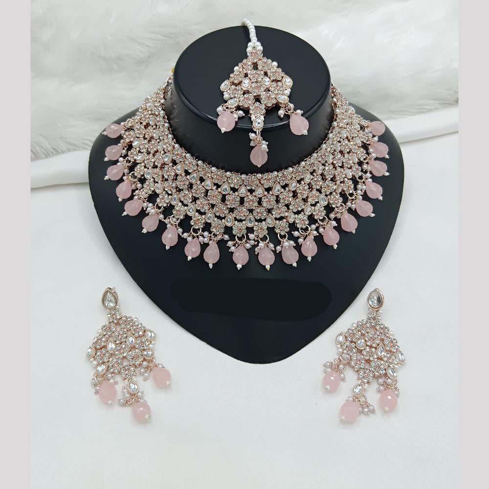 Lucentarts Jewellery Rose Gold Plated Austrain Stone And Beads Choker Necklace Set