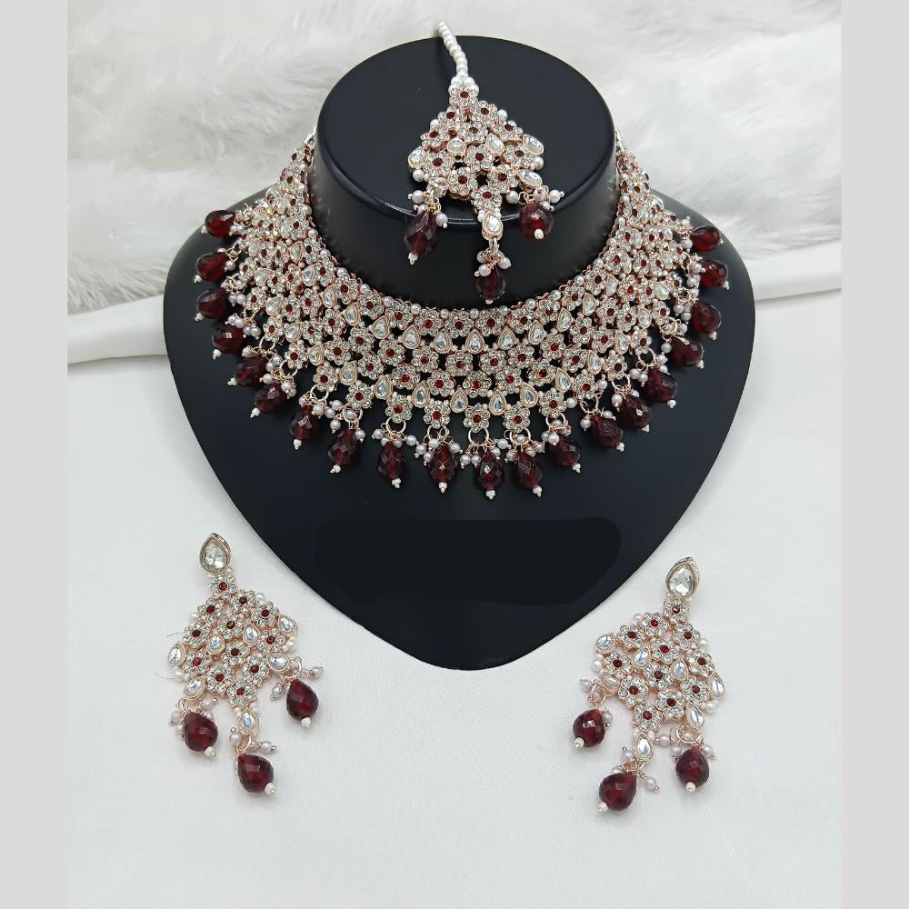 Lucentarts Jewellery Rose Gold Plated Austrain Stone And Beads Choker Necklace Set