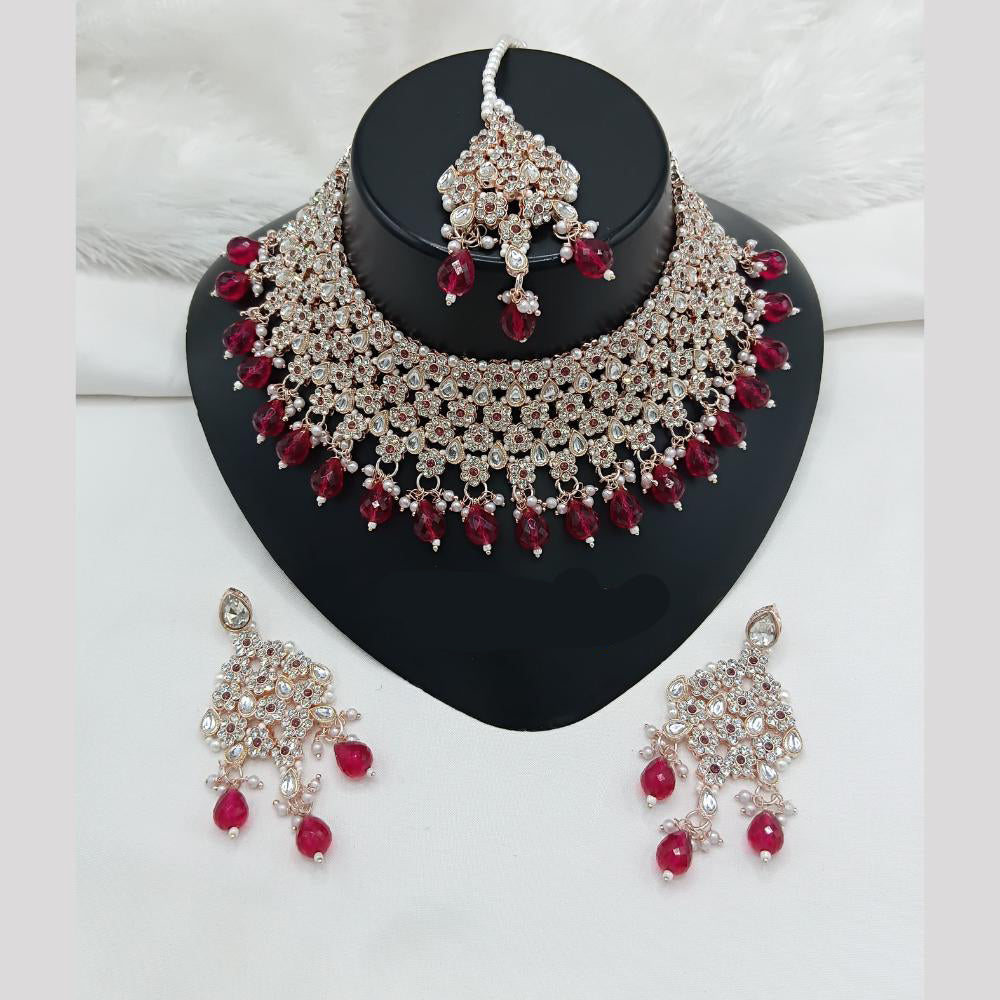 Lucentarts Jewellery Rose Gold Plated Austrain Stone And Beads Choker Necklace Set