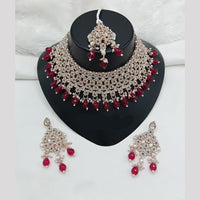 Lucentarts Jewellery Rose Gold Plated Austrain Stone And Beads Choker Necklace Set