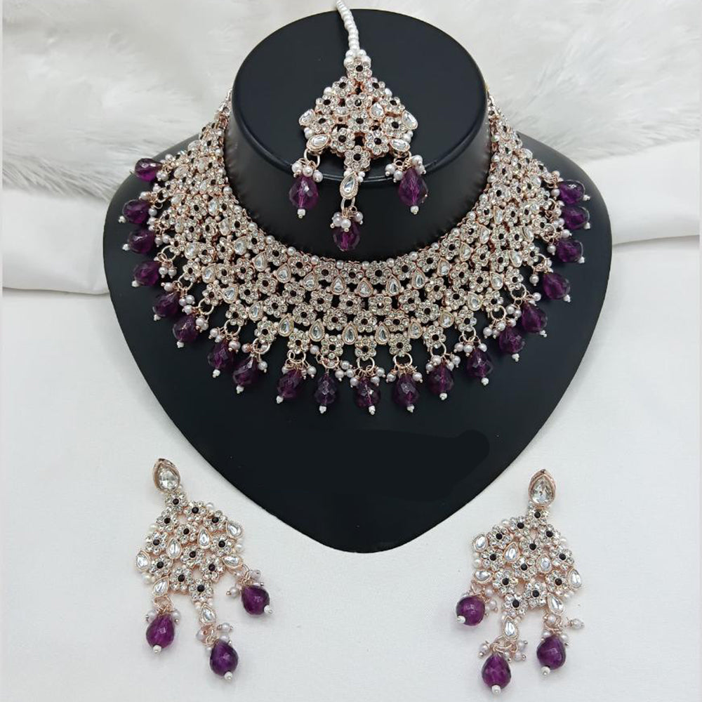 Lucentarts Jewellery Rose Gold Plated Austrain Stone And Beads Choker Necklace Set