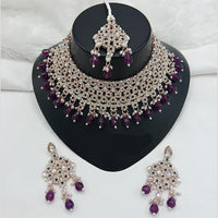 Lucentarts Jewellery Rose Gold Plated Austrain Stone And Beads Choker Necklace Set