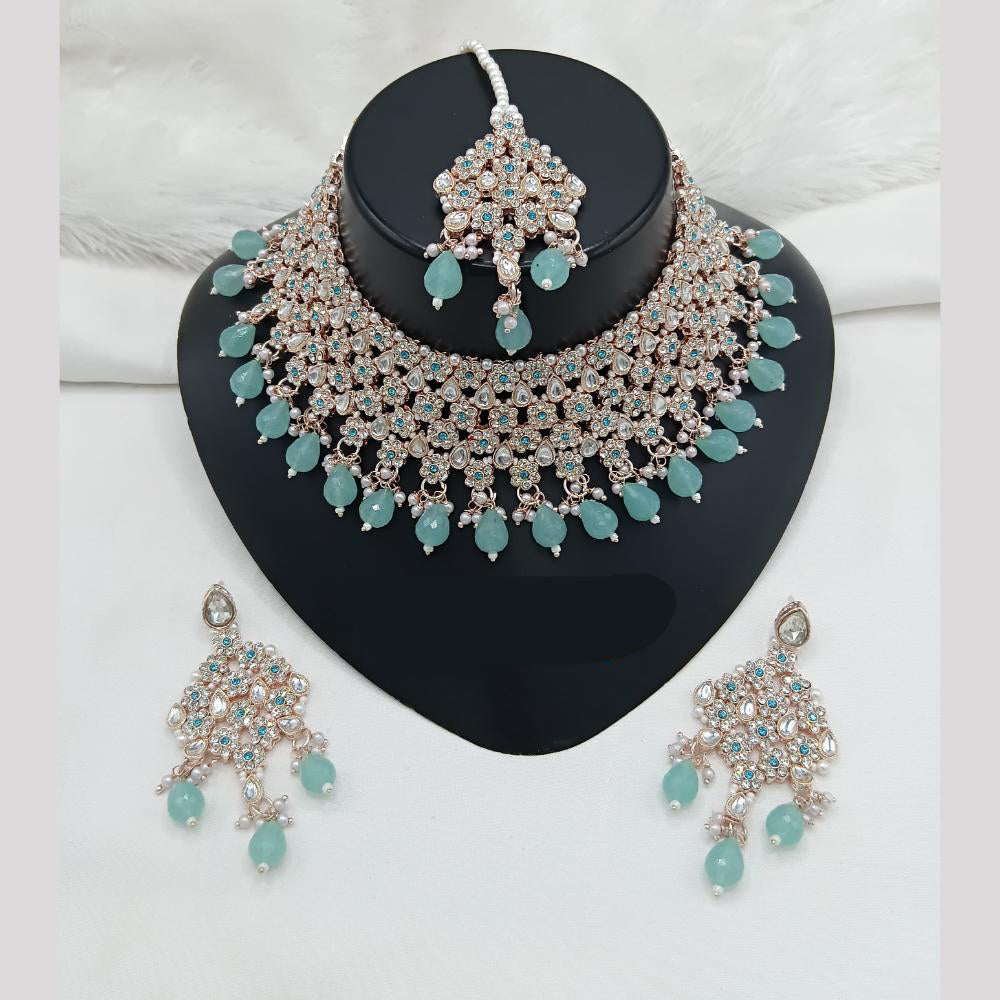 Lucentarts Jewellery Rose Gold Plated Austrain Stone And Beads Choker Necklace Set