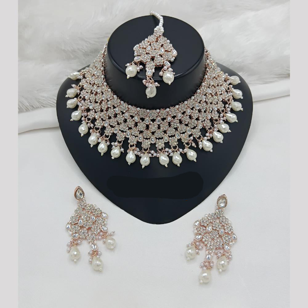 Lucentarts Jewellery Rose Gold Plated Austrain Stone And Beads Choker Necklace Set