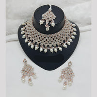 Lucentarts Jewellery Rose Gold Plated Austrain Stone And Beads Choker Necklace Set