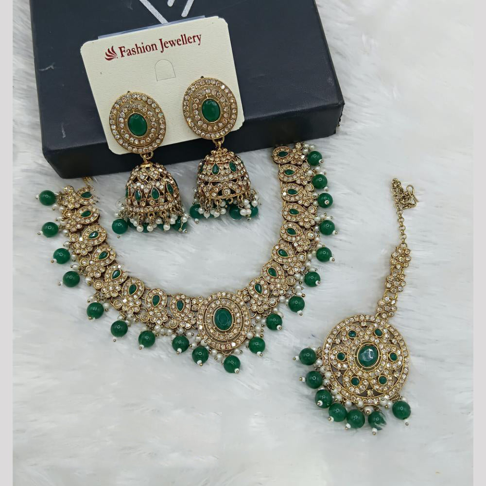 Lucentarts Jewellery Gold Plated Kundan And Beads Meenakari Choker Necklace Set